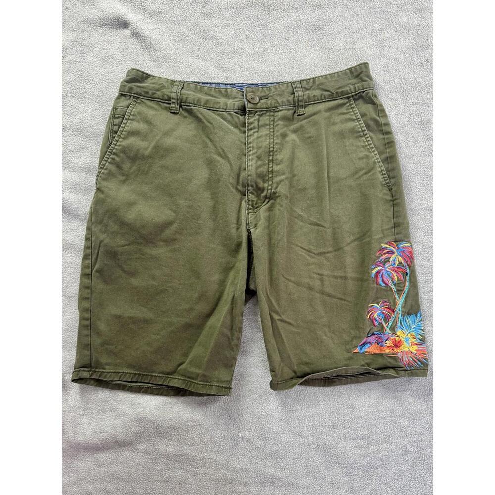american rag olive chino shorts embroidered tropical palm preppy skate 31